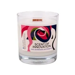 An open natural scented candle in a glass vessel, produced for Konica Minolta as a corporate gift