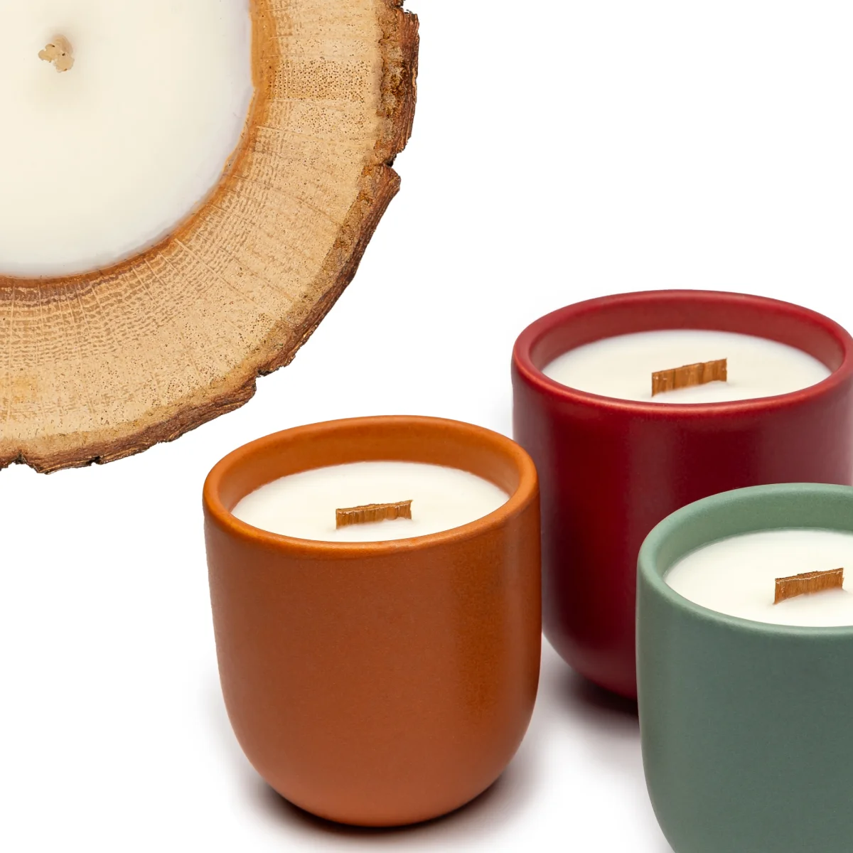 Minimal white-label candles displayed on a clean surface